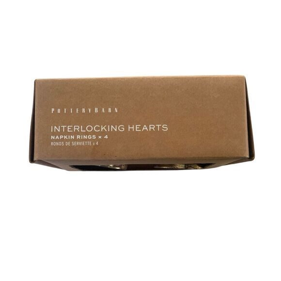 Pottery Barn Heart-Shaped Napkin Rings Set of 4 - Handcrafted Aluminum Brass Fin - Picture 3 of 3